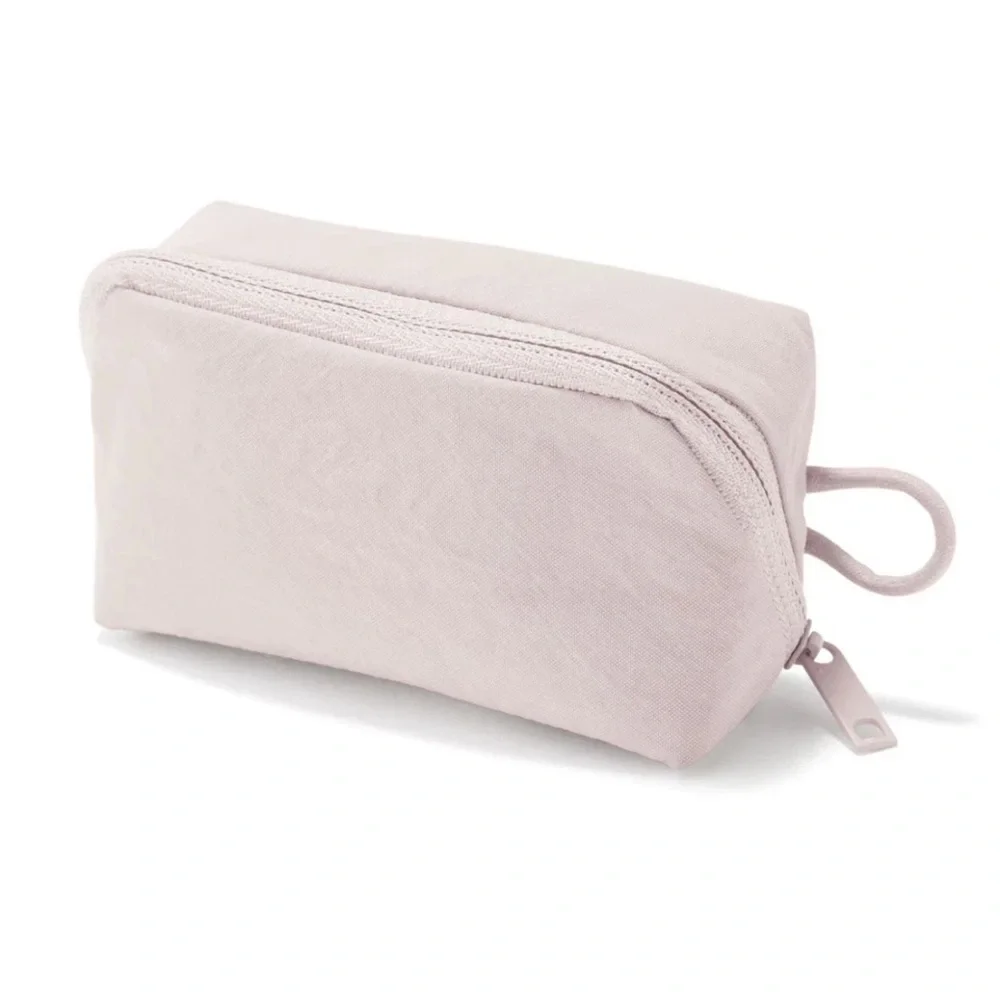 Muji Wrinkle Nylon Wide Opening Pouch S Pink 11x6x3.5cm Make Up Case Japan New